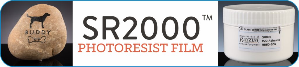 SR2000 Photo-resist film Logo. SR2000 is a photo-resist sandblasting film used to make stencils, and adhesive is required.