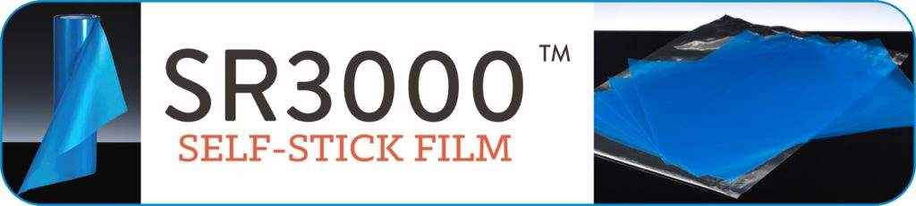 SR3000 Self-stick film Logo. SR3000 is a photo-resist sandblasting film used to make stencils